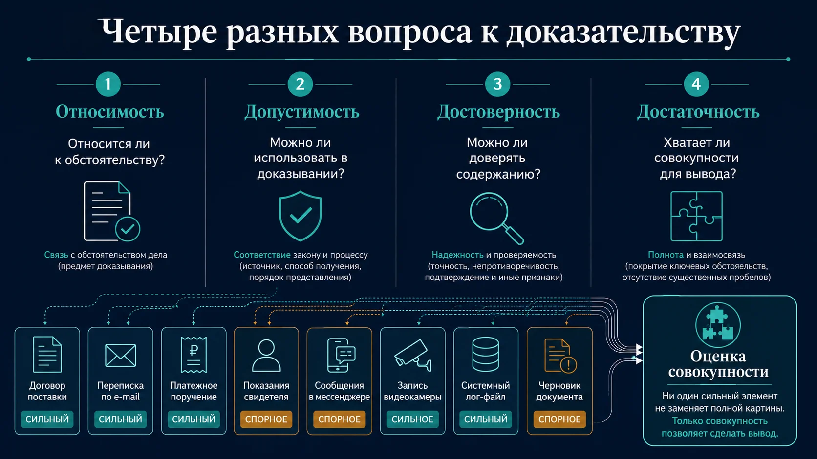 Относимость, допустимость, достоверность и достаточность доказательств в уголовном процессе